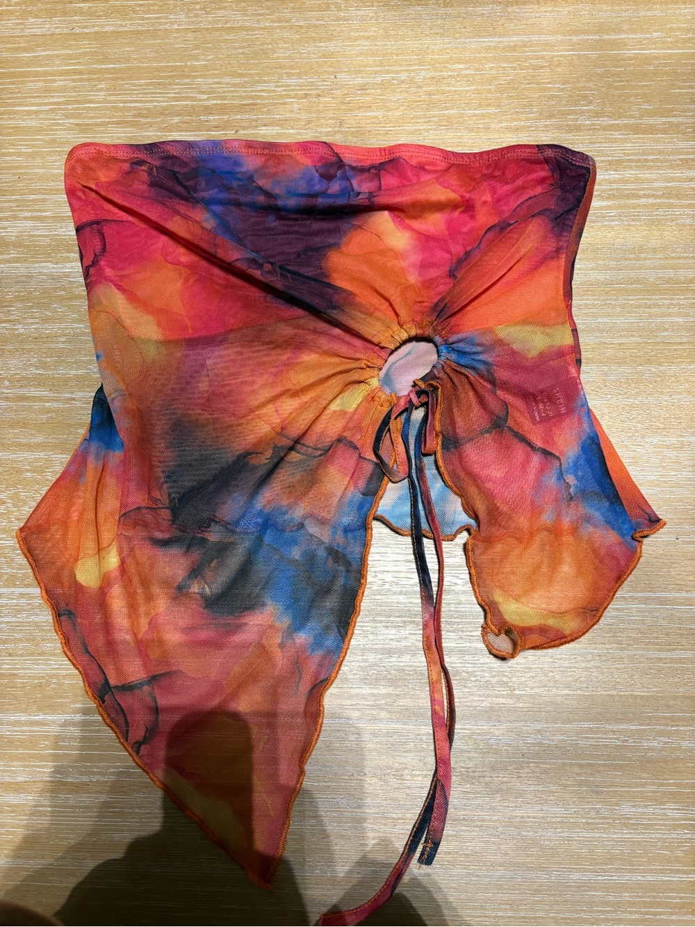 SHEIN Orange Tie-Dye Drawstring Tube Top with Blue & Pink Accents